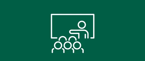 Icon Veranstaltung Piktogramm einer Veranstaltung: Personen schauen auf eine referierende Person und eine Folie